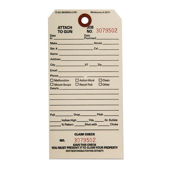 Brownells Single Stub Claim Checks CC-1 1000 Pack