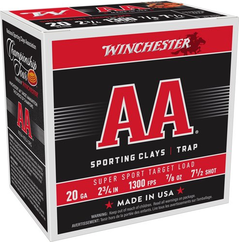Winchester AA SS 20GA Ammo 2-3/4" .875 oz #7.5 Shot - Winchester - 20 Gauge