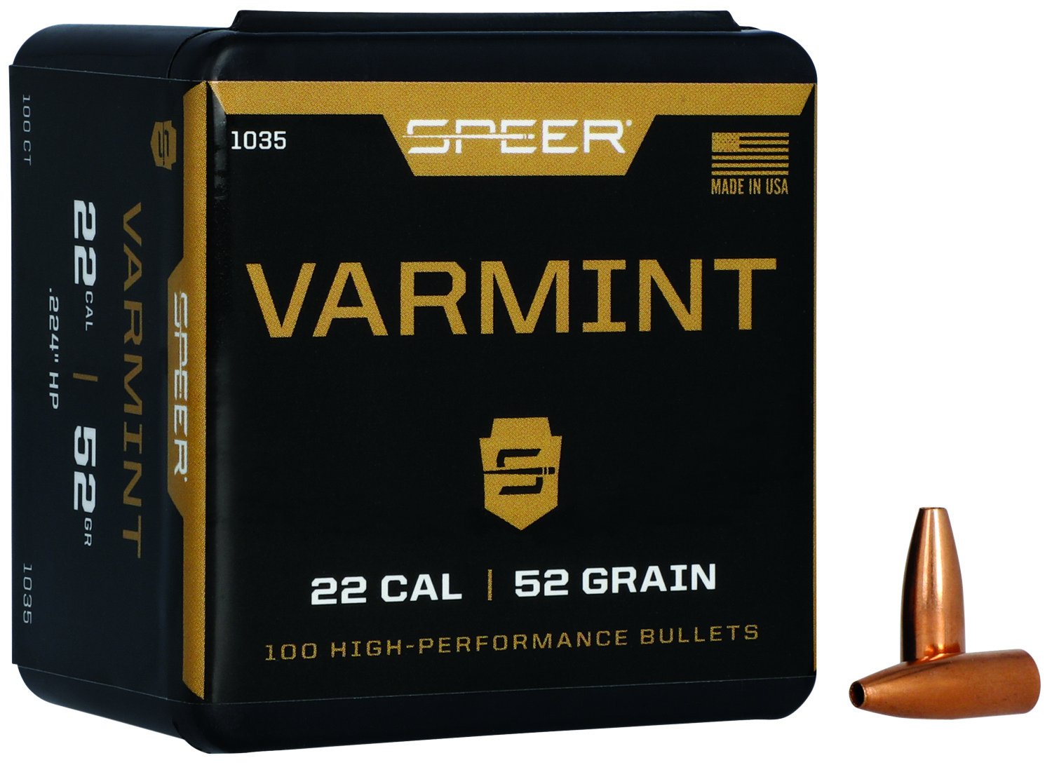 Speer 1035 Varmint 22 Cal 52gr Hollow Point Bullets 100ct Box - Speer - 22 Caliber