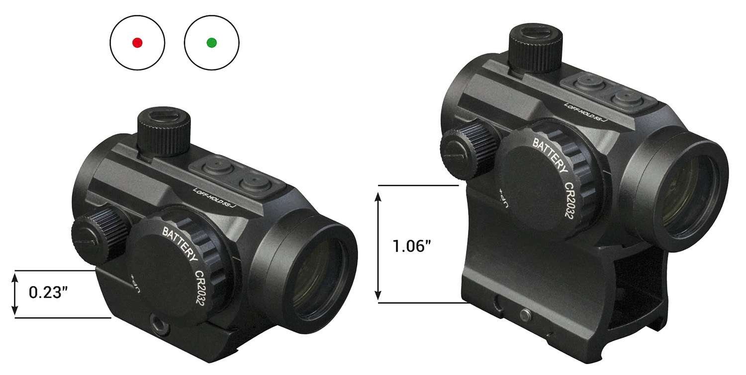 Konus Nuclear 1x22 Red/Green Dot Optic, 3 MOA, High/Low Mount, Black, 200-Hour Battery Life, Waterproof, Shockproof, Fogproof, 22mm Diameter, 70mm Length, 140g Weight