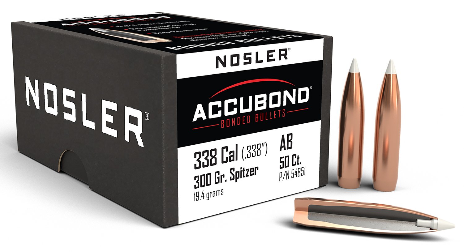 Nosler AccuBond .338 Caliber 300 Grain Spitzer Point 50 Count Box - Nosler - 338 Caliber