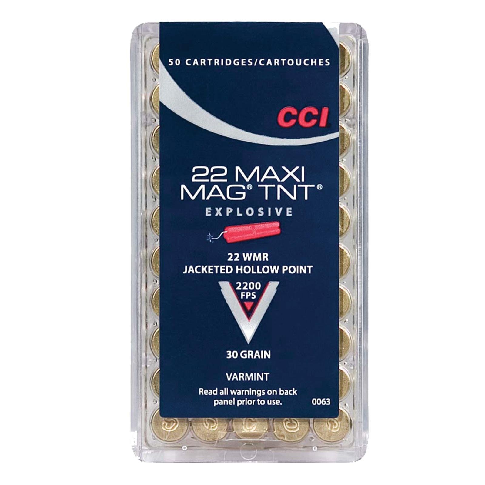 CCI Maxi-Mag TNT Rimfire Ammunition .22 WMR 30 gr HP 2200 fps 2000/ct (40-50/ct Boxes) - Cci - 22 WMR