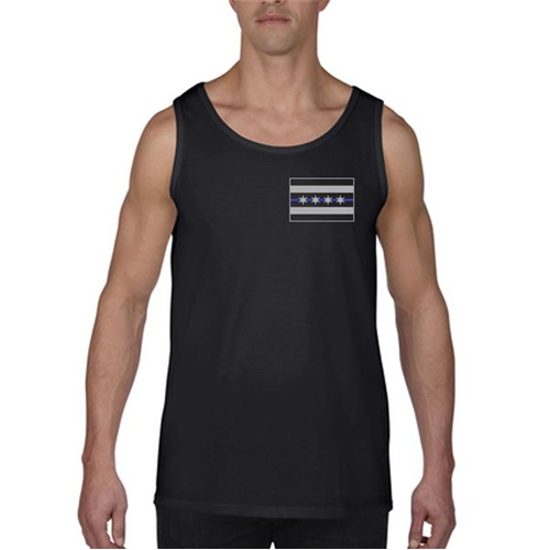 Buy Thin Blue Line Chicago Flag Tank Top Black XXXL Cotton Sleeveless online