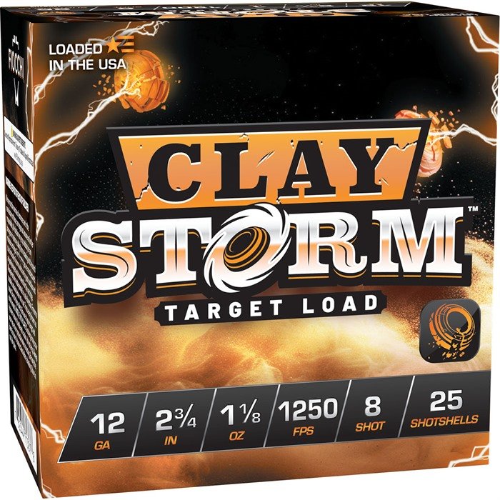 Fiocchi AMMUNITION CLAY STORM 12 GAUGE 2-3/4" 1-1/8OZ #8 SHOT 1250 FPS 25/BOX - Fiocchi - 12 GAUGE