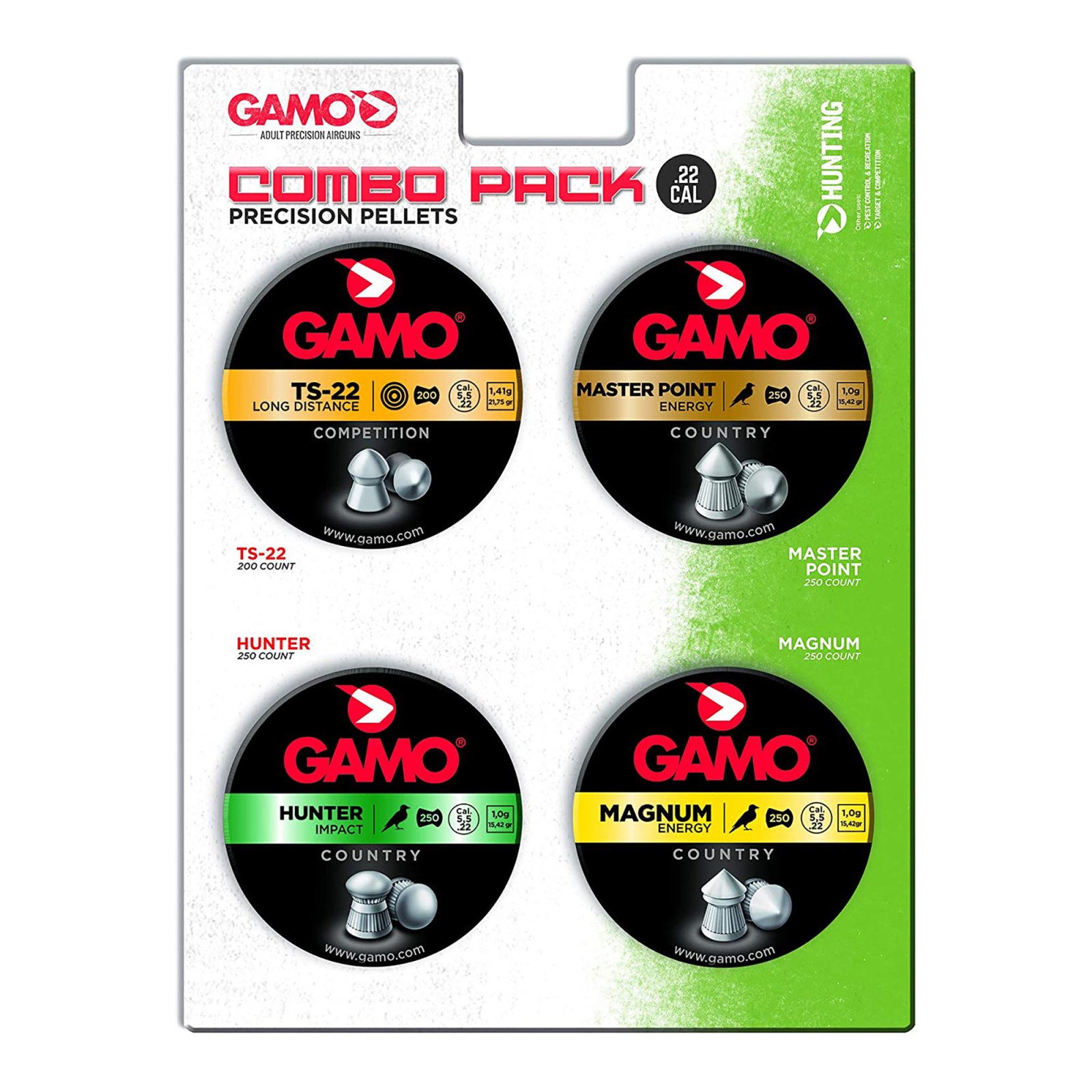 Gamo 63209295554 .22 Cal Combo Assortment TS-22 Hunter Mag & MP Pellets