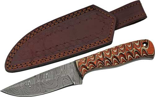 Buy SZCO Rite Edge DM1292 4" Red Twisted Wood Hunter Damascus Knife w/Sheath online