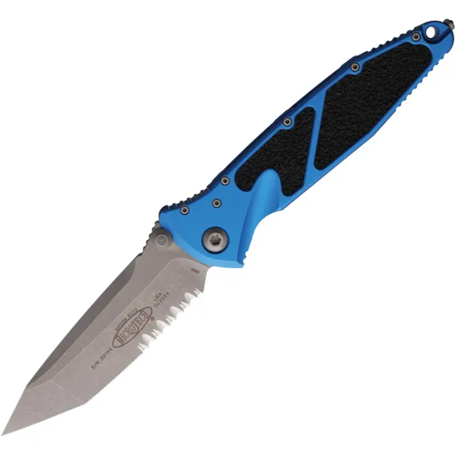 Microtech Socom Elite 161-11APBL 3.98 In Part Serrate Blue Alu Handle