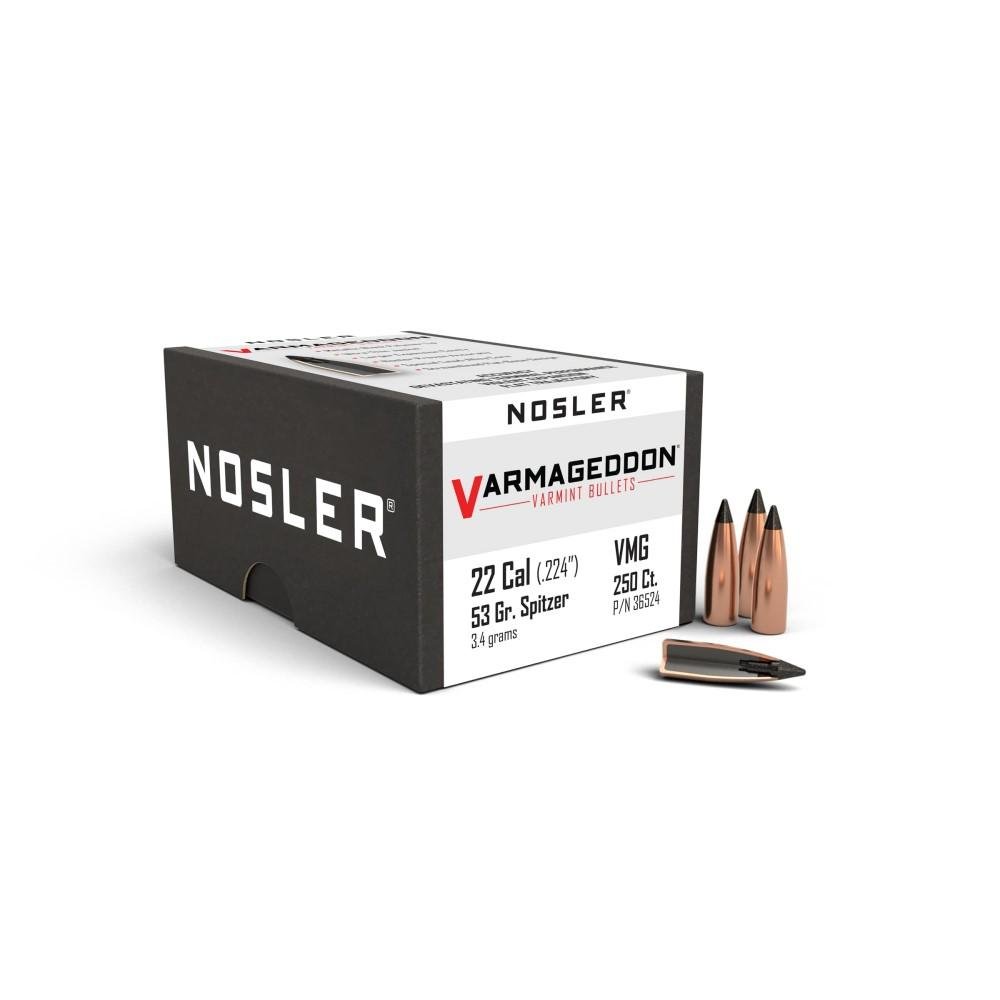 Nosler Varmageddon .22 Caliber 53gr FB-Tipped Bullets, 250 Count, Lead-Alloy Core, Copper-Alloy Jacket - Nosler - 22 CALIBER