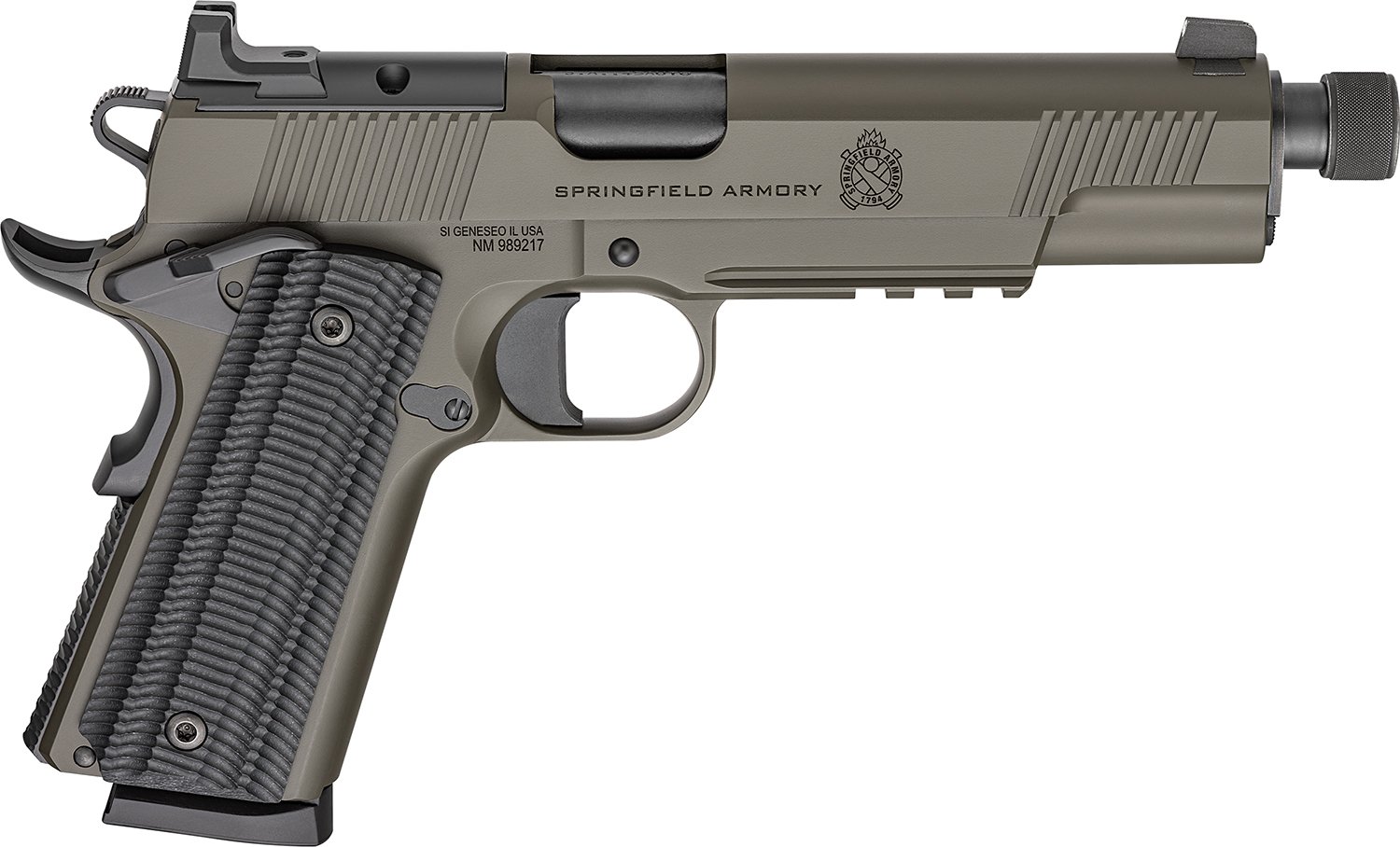 Springfield Armory 1911 Operator AOS Handgun .45 Auto 8rd Magazine(2) 5.75 Threaded Barrel OD Green Cerakote