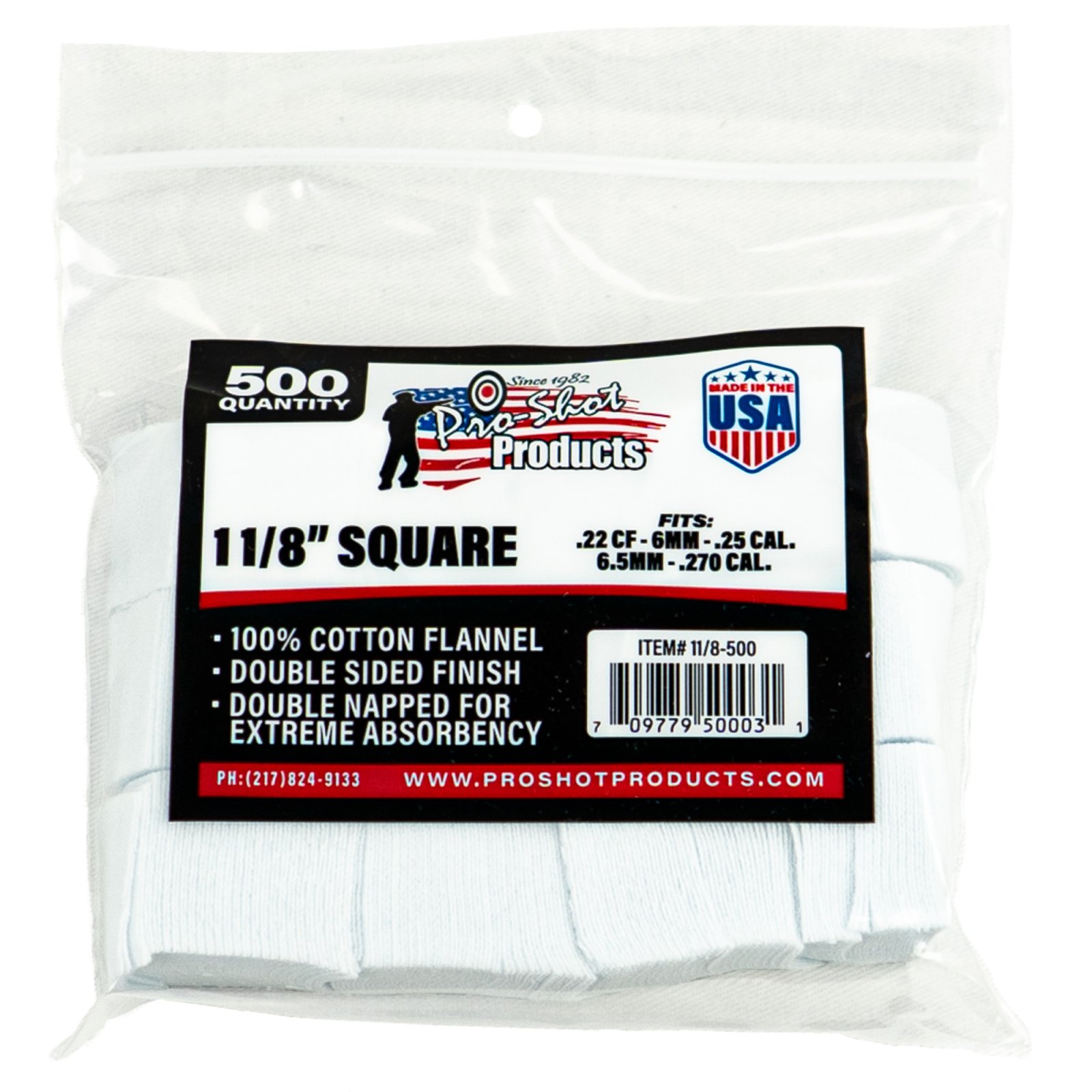 Buy Pro-Shot Cotton Flannel Gun Cleaning Patches 1-1/8" .22-.270 Cal 500 Pack online