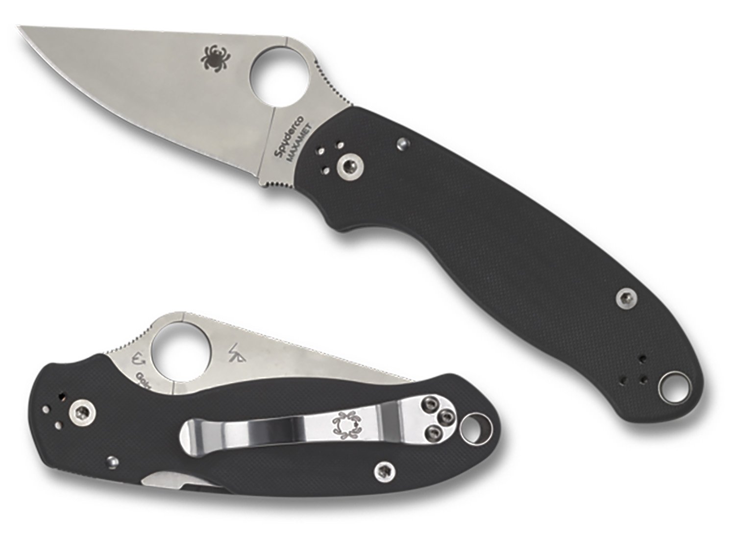 Spyderco Para 3 Folding Knife CPM-S30V Plain 2.95" Black G10 C223GP - Spyderco - CLIP POINT