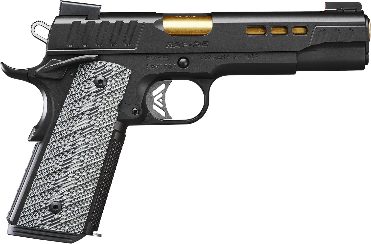 Rapide Kimber .45ACP 5" Black Pistol: Tru-Glo TFX Sights, 8-Round, G10 Grips - Kimber Manufacturing, Inc. - 45 ACP