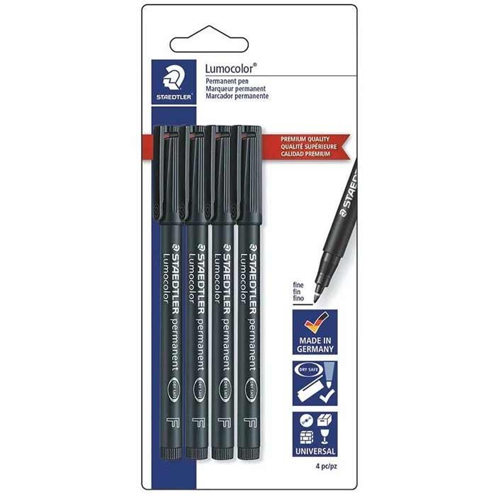 Marker Pen Perm Fine 4pk BK