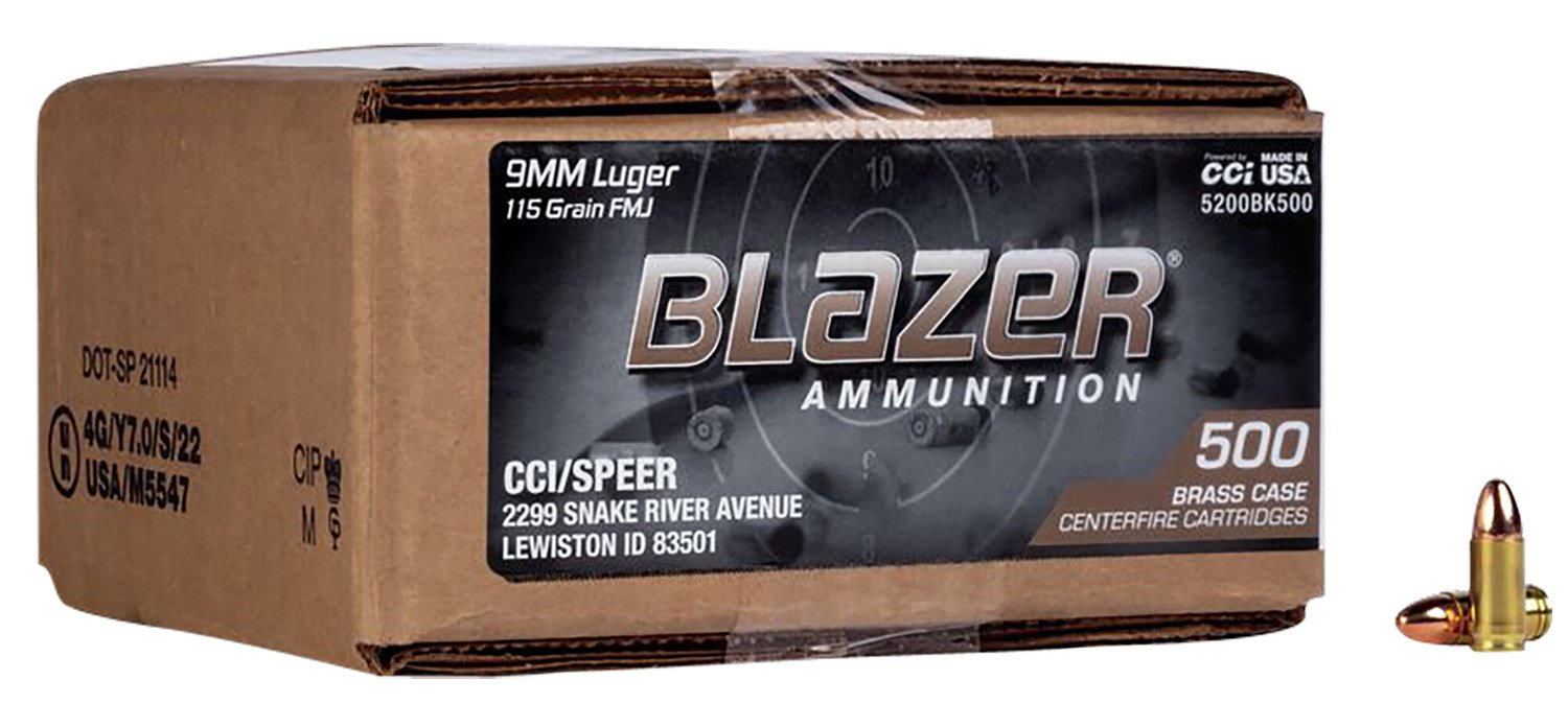 CCI 5200Bk500 Blazer Brass Handgun 9Mmluger 115Gr Full Metal Jacket 500 PER - CCI - FULL METAL JACKET