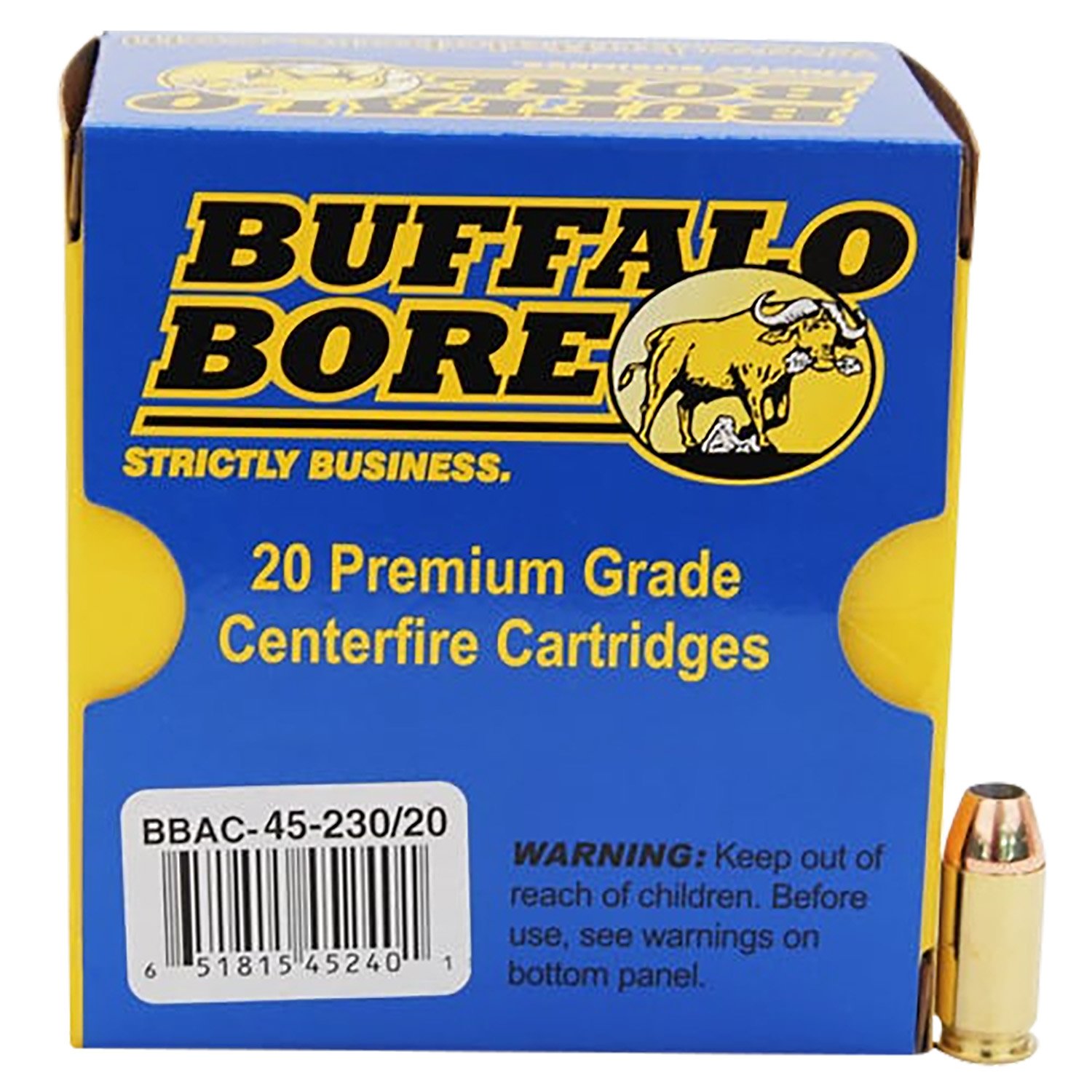 Buffalo Bore 4523020 .45 ACP +P 230gr JHP Ammo 20 Rounds - BBA - 45 ACP