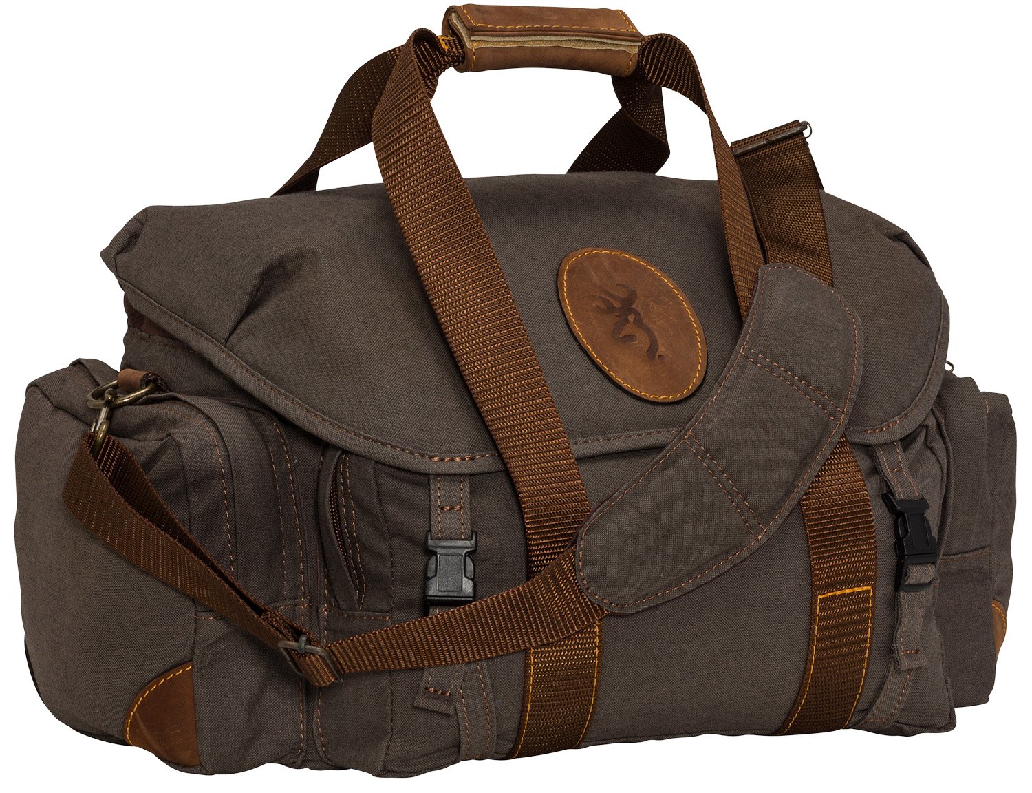 Browning 121388691 Lona Range Bag Flint/Brown Canvas Leather Durable