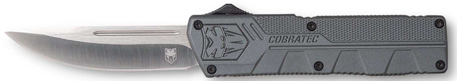 CobraTec GYCTLWDNS 3.25" D2 Steel OTF Knife Gray Aluminum Handle - CobraTec Knives - DROP POINT