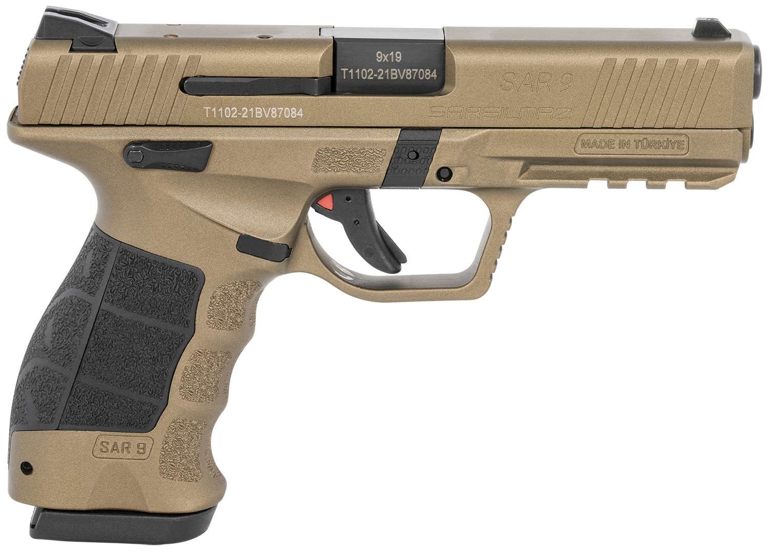 SAR USA SAR9 Striker Fired Semi-automatic Polymer Frame Pistol Full Size 9MM 4.4" Barrel Bronze Slide Black Frame 3 Dot Sights 17 Rounds 2 Magazines SAR9BR