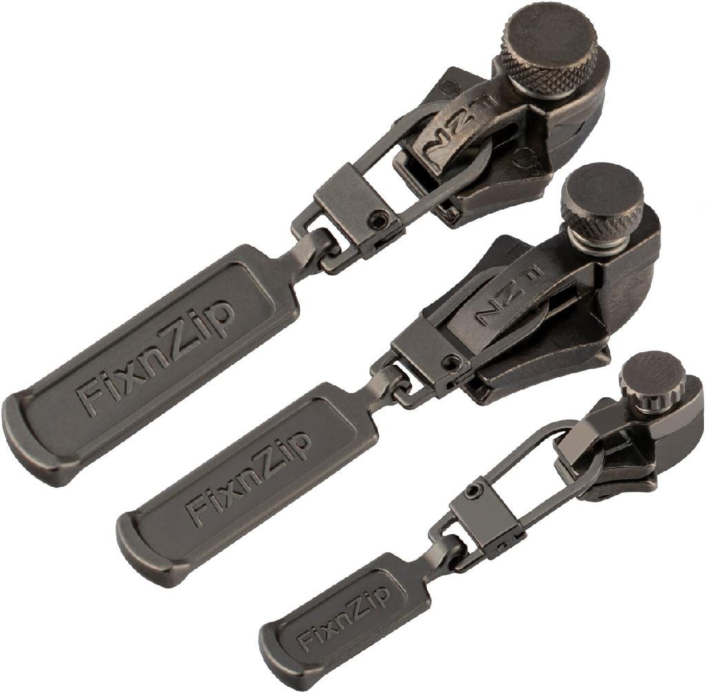 FIXNZIP 421 Zipper Kit 3-Pack Small/Medium/Large Fits #1-10 Black Nickel