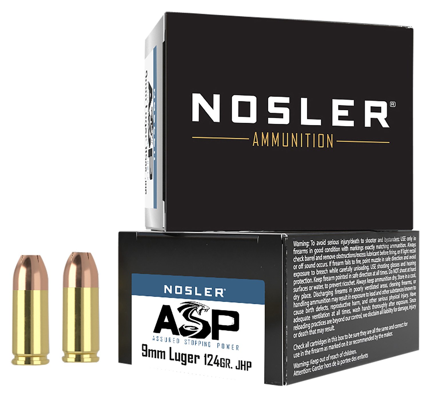 Nosler 51286 9mm Luger 124 Grain JHP Brass 20 Rounds Box - Nosler - JACKETED HOLLOW POINT