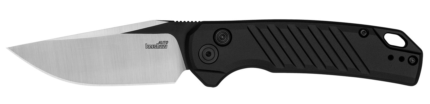 Kershaw 7305 Launch 23 Automatic 3.30" Folding Trailing Point Plain Black Cerakote/Satin CPM 154 SS Blade, Black Anodized Aluminum - Kershaw - TRAILING POINT