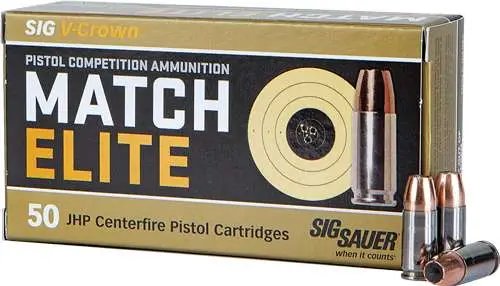 Sig SAUER Match Elite 9mm 147Gr JHP 50rd Box Ammo (E9MMA3-COMP-50)