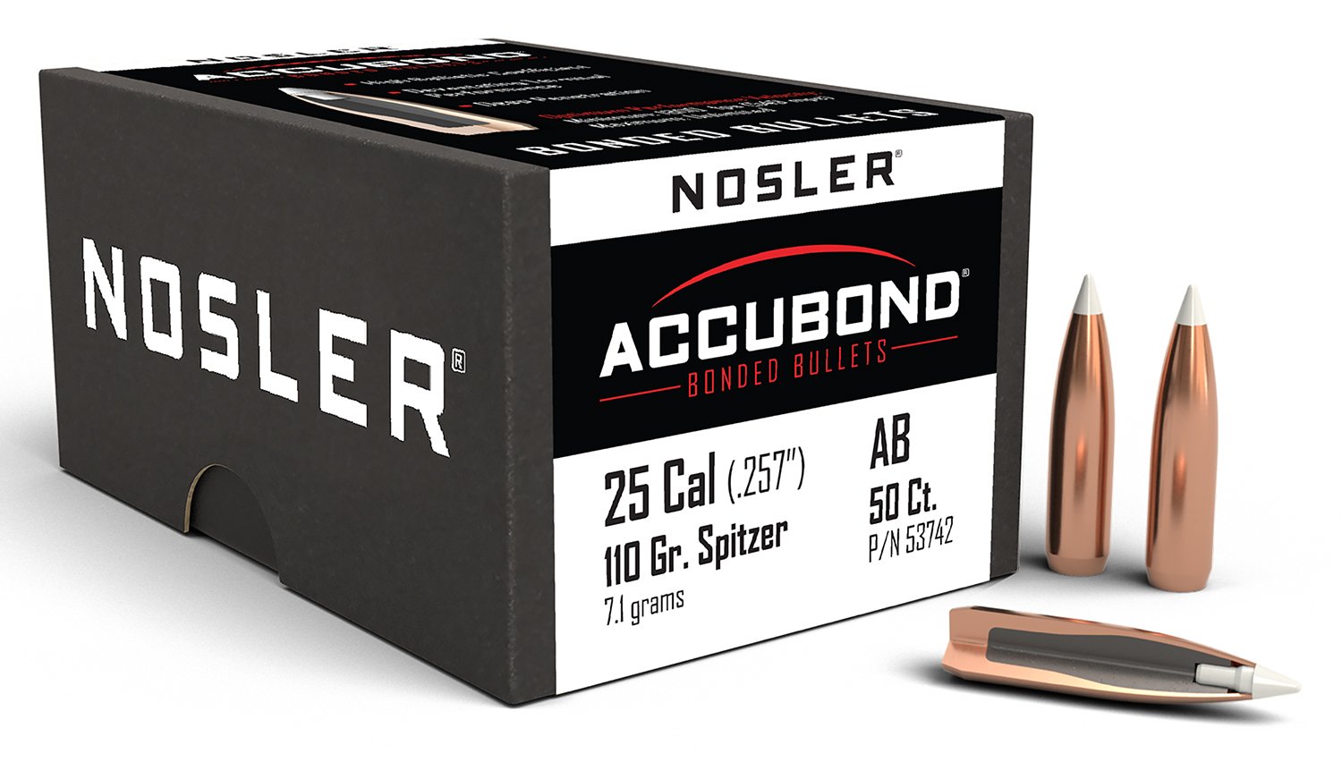 Nosler AccuBond 25 Caliber 110 Grain Spitzer Point 50 Count Bullets