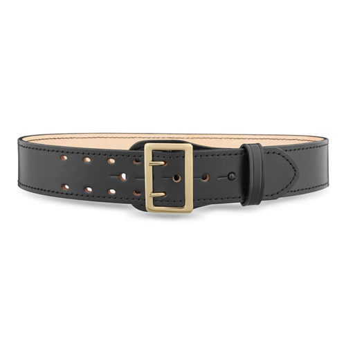 2-1/4"" Plain Leather Sam Browne 2-Row Stitch Duty Belt with Gold Buckle