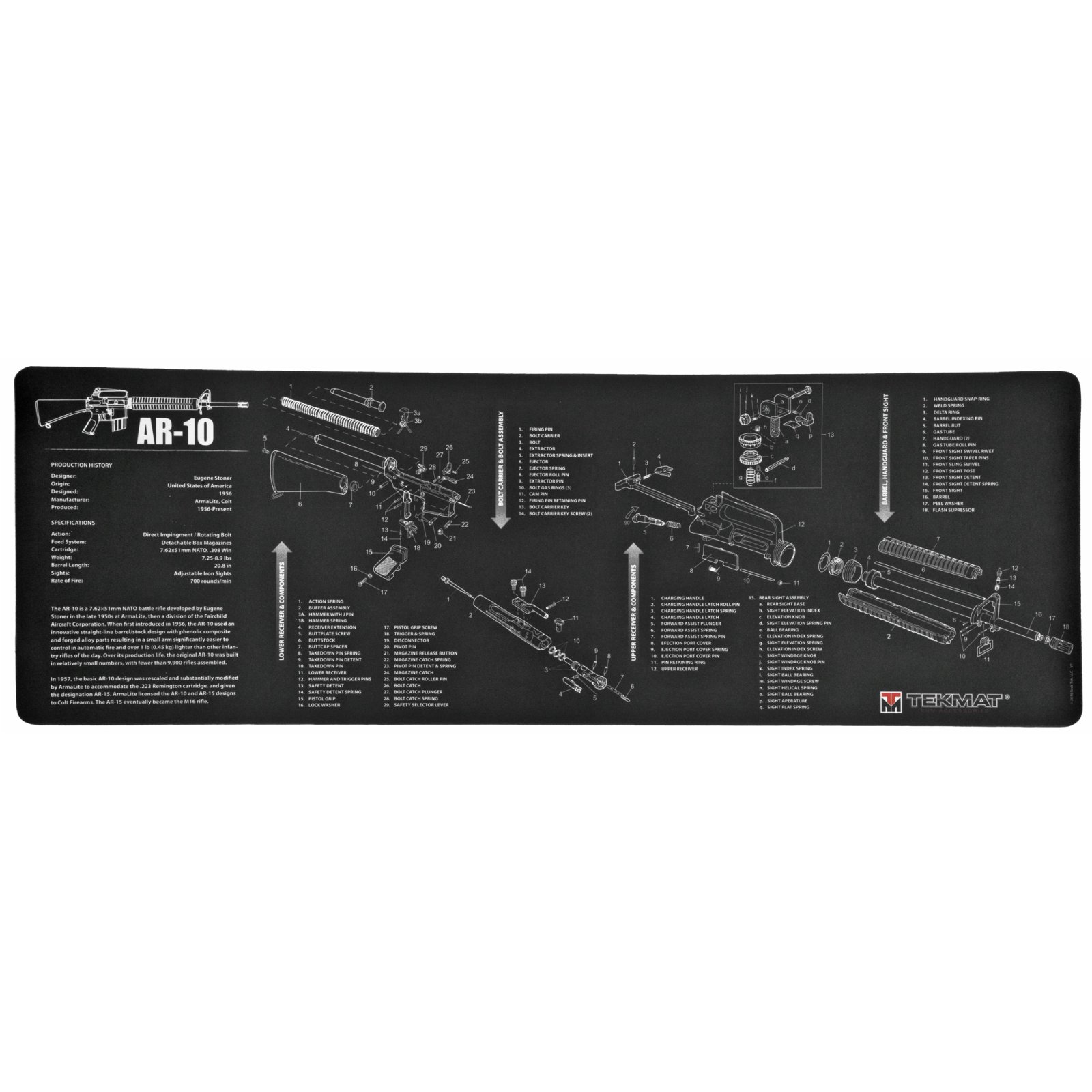 TekMat TEK-R36-AR10 AR-10 Cleaning Mat 12 In x 36 In Neoprene Diagram