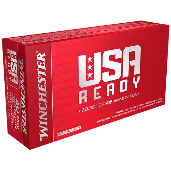 Winchester Ammo RED40 USA Ready 40 S&W 165 gr Full Metal Jacket Flat Nose (FMJFN) 50 Per Box/ 10 Cs - Winchester - 40 S&W