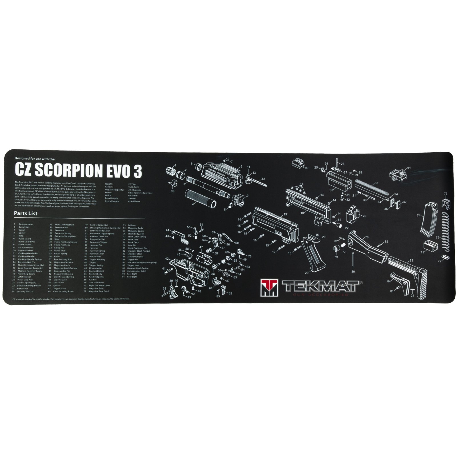 TekMat TEKR36CZSCORPION Cleaning Mat 12 in x 36 in Black for CZ Scorpion