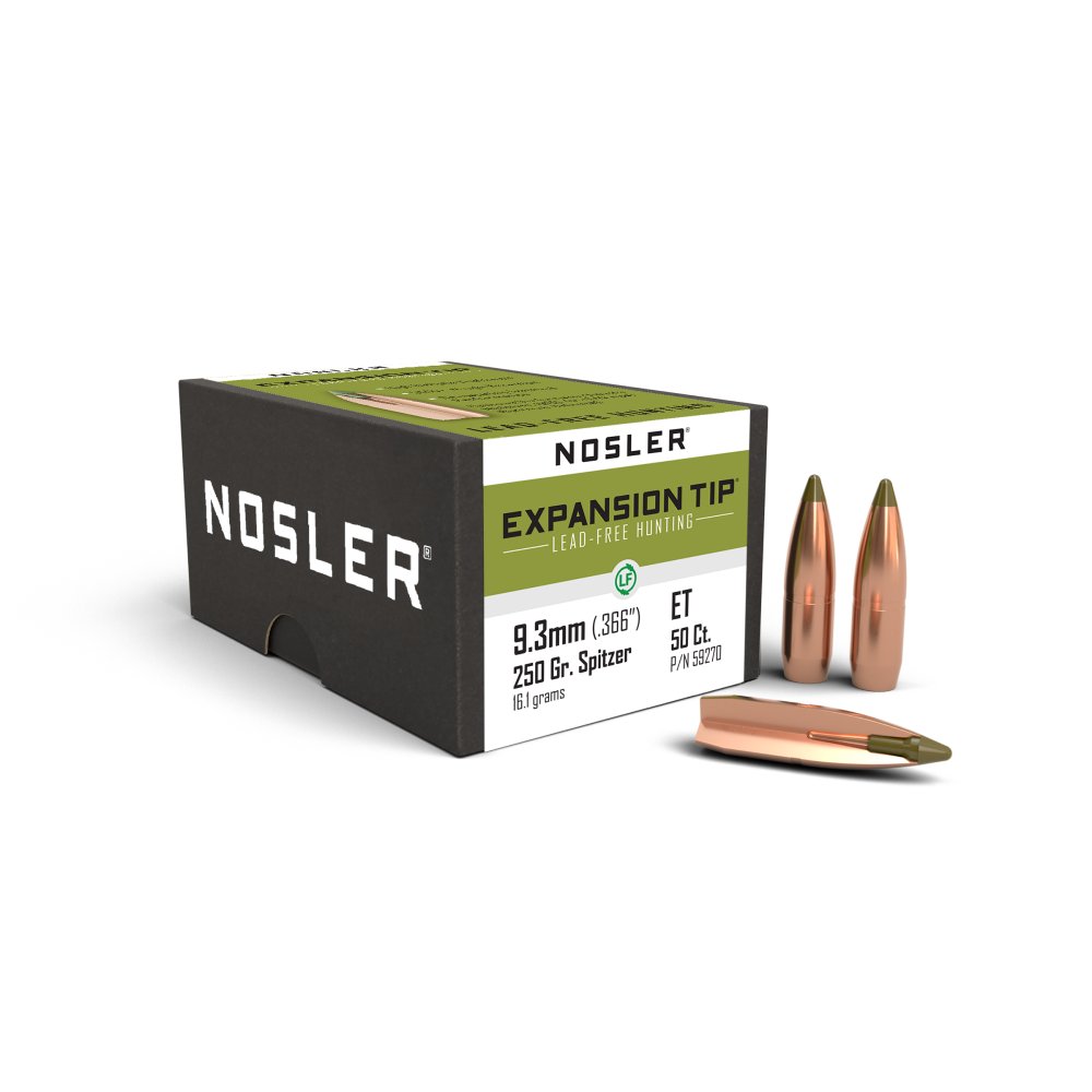 Nosler 9.3mm .366 Diameter 250 Grain Spitzer E-Tip Lead Free 50 Count