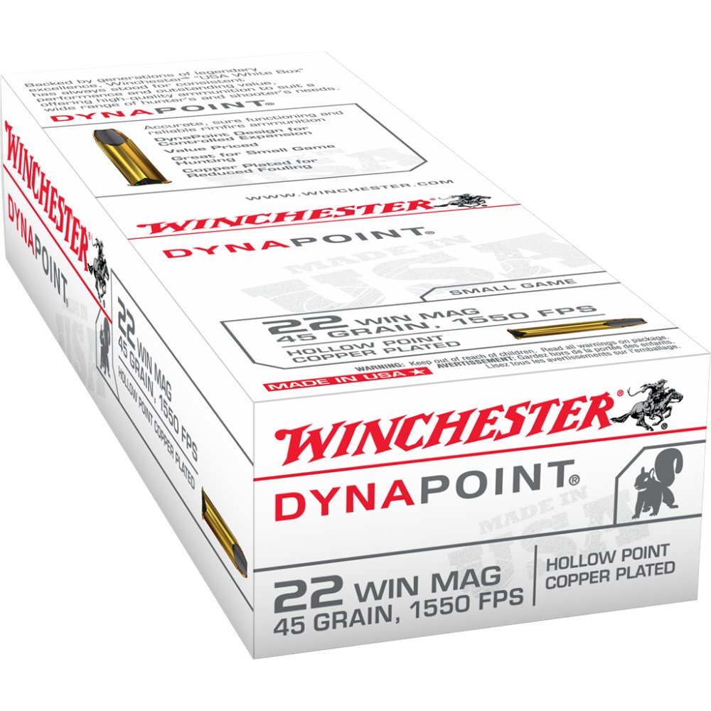 Winchester USA22M Dynapoint 22 WMR 45 gr Copper Plated Hollow Point Ammo 50 Bx/ 40 Cs