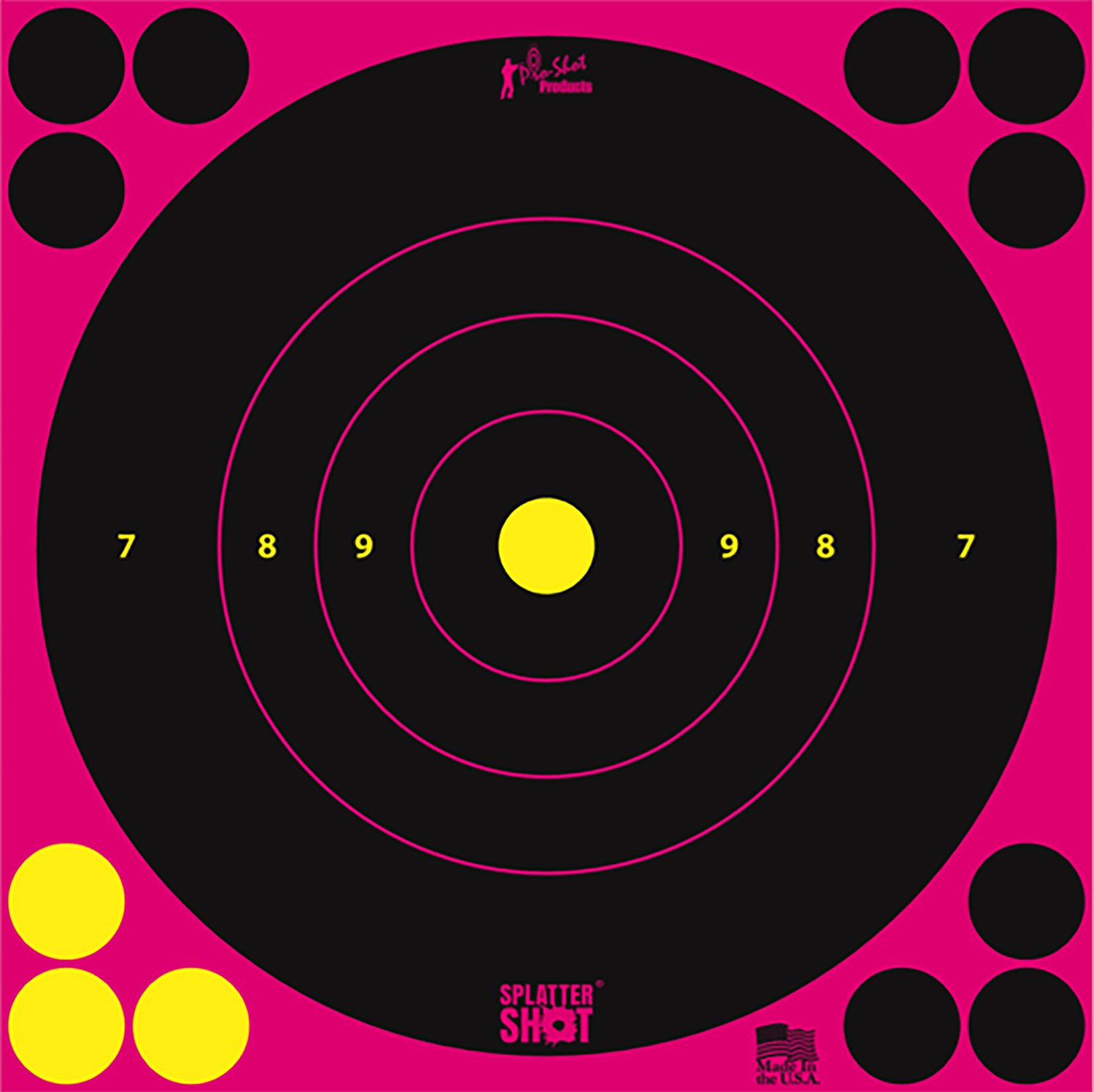 Pro-Shot 8BPINK6PK SplatterShot Self-Adhesive Paper Black/Pink 8" Bullseye 6 Pack - Pro-Shot Products