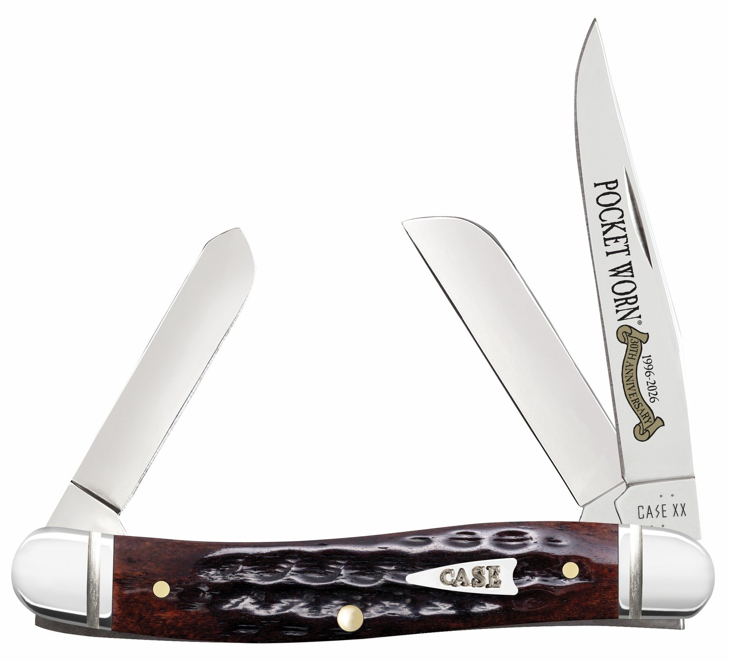 Case 55232 Pocket Worn Stockman Medium Folding Clip Point/Pen/Sheepsfoot Plain Tru-Sharp SS Blade, Mahogany Corn Cob Jigged Bone Handle - Case Cutlery - CLIP POINT/PEN/SHEEPSFOOT