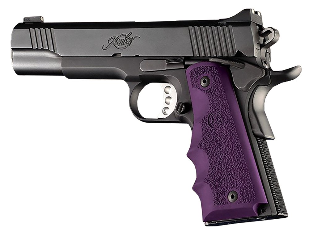 Hogue 45006 OverMolded Grip Purple Rubber with Finger Grooves 1911 Gov't