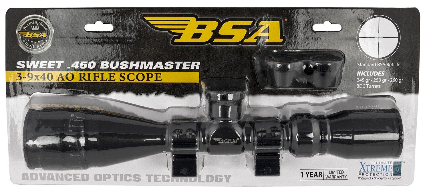 BSA OPTICS Sweet .450 Bushmaster 3-9x40mm Riflescope 450-39X40AOWRTB - BSA - 40MM AO