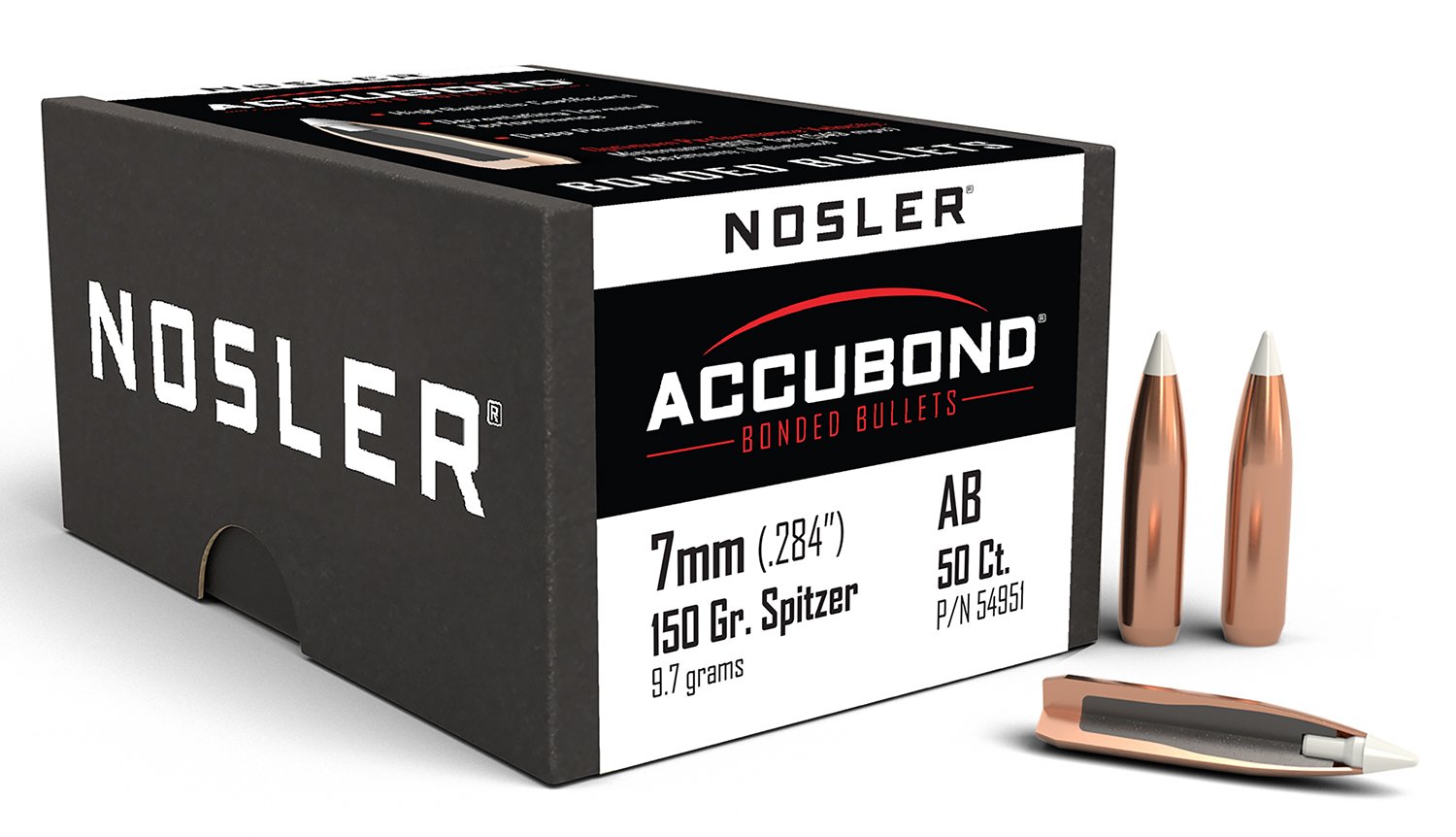 Nosler 54951 AccuBond Hunting 7mm .284 150 gr Spitzer Point 50 Per Box - Nosler - .284