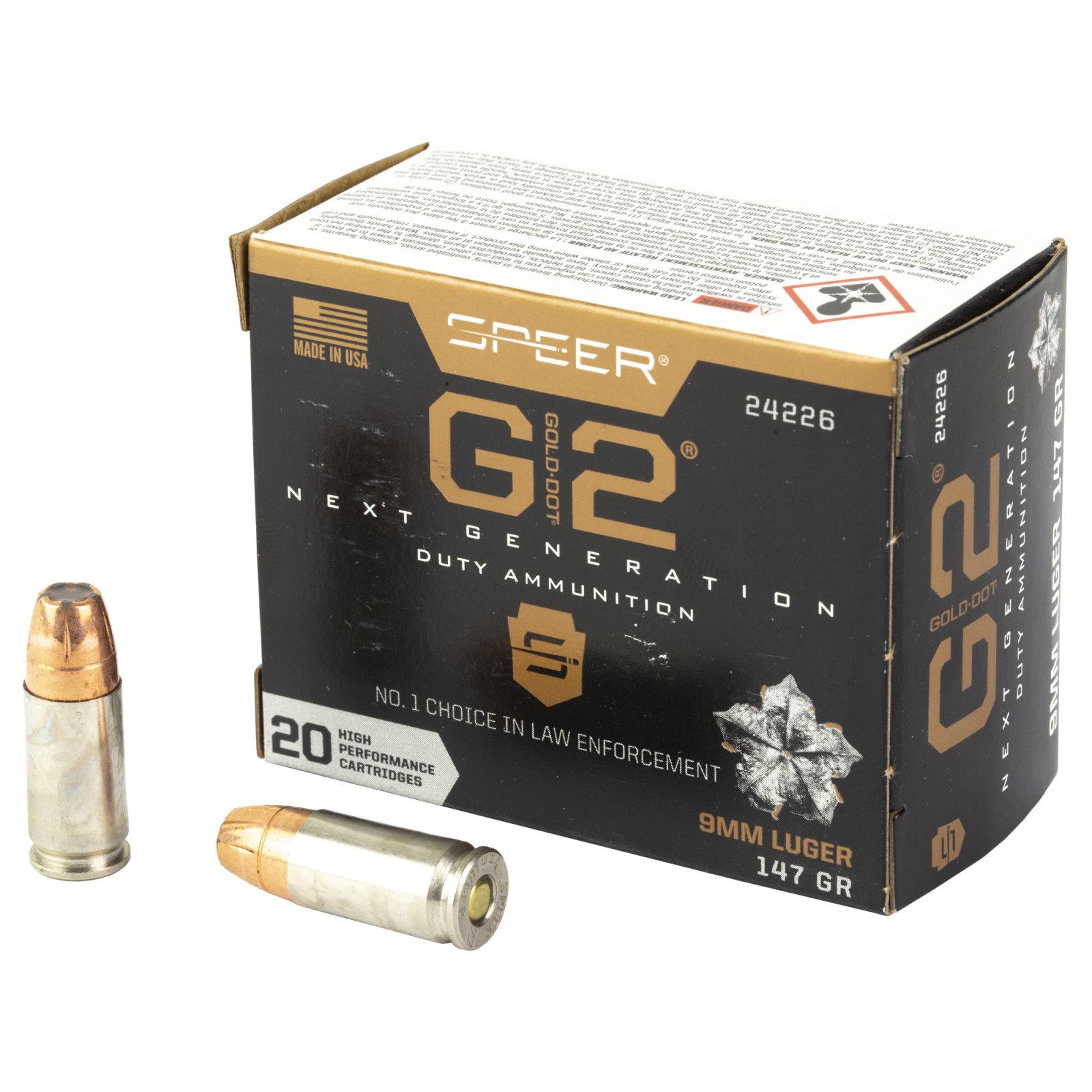 Speer Gold Dot G2 9mm Luger 147 Grain 20 Rounds Self Defense Ammo