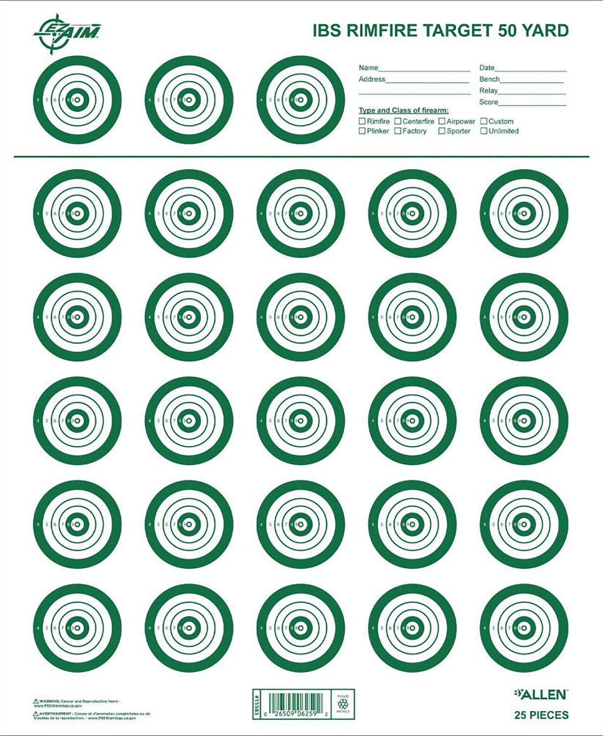 Allen EZ-Aim IBS Rimfire Target 14x17 Green/White 25 Pack - Allen Company