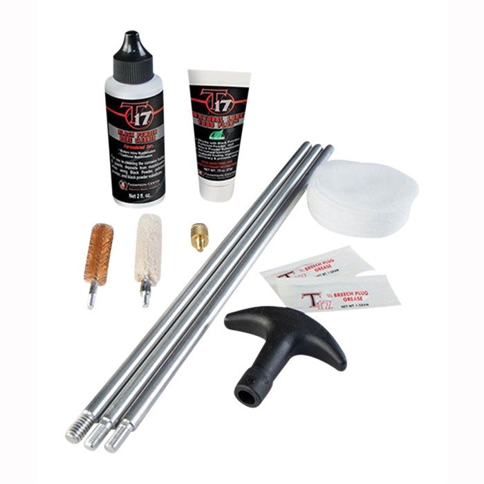Thompson Center T17 Blackpowder Muzzleloader Cleaning Kit - 3-Piece Aluminum Rod, T17 Natural Lube, Bore Cleaner Solvent, Breech Plug Grease, .50 Cal Accessories - Works with Barrels up to 32"