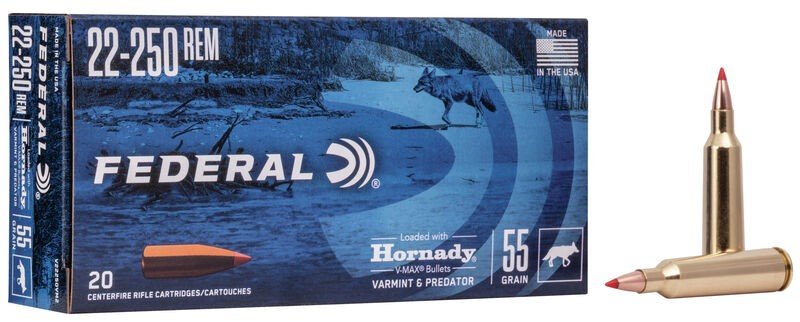 Federal V22250VM2 22-250 Rem 55gr Hornady V-Max 20/Box - Federal Premium Ammunition - HORNADY V-MAX