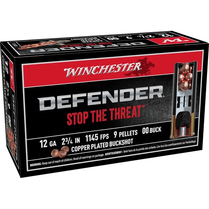 Winchester DEFENDER 12 GAUGE 2-3/4" 9 PELLETS #00 BUCKSHOT 100/BOX - Winchester - 12 GAUGE