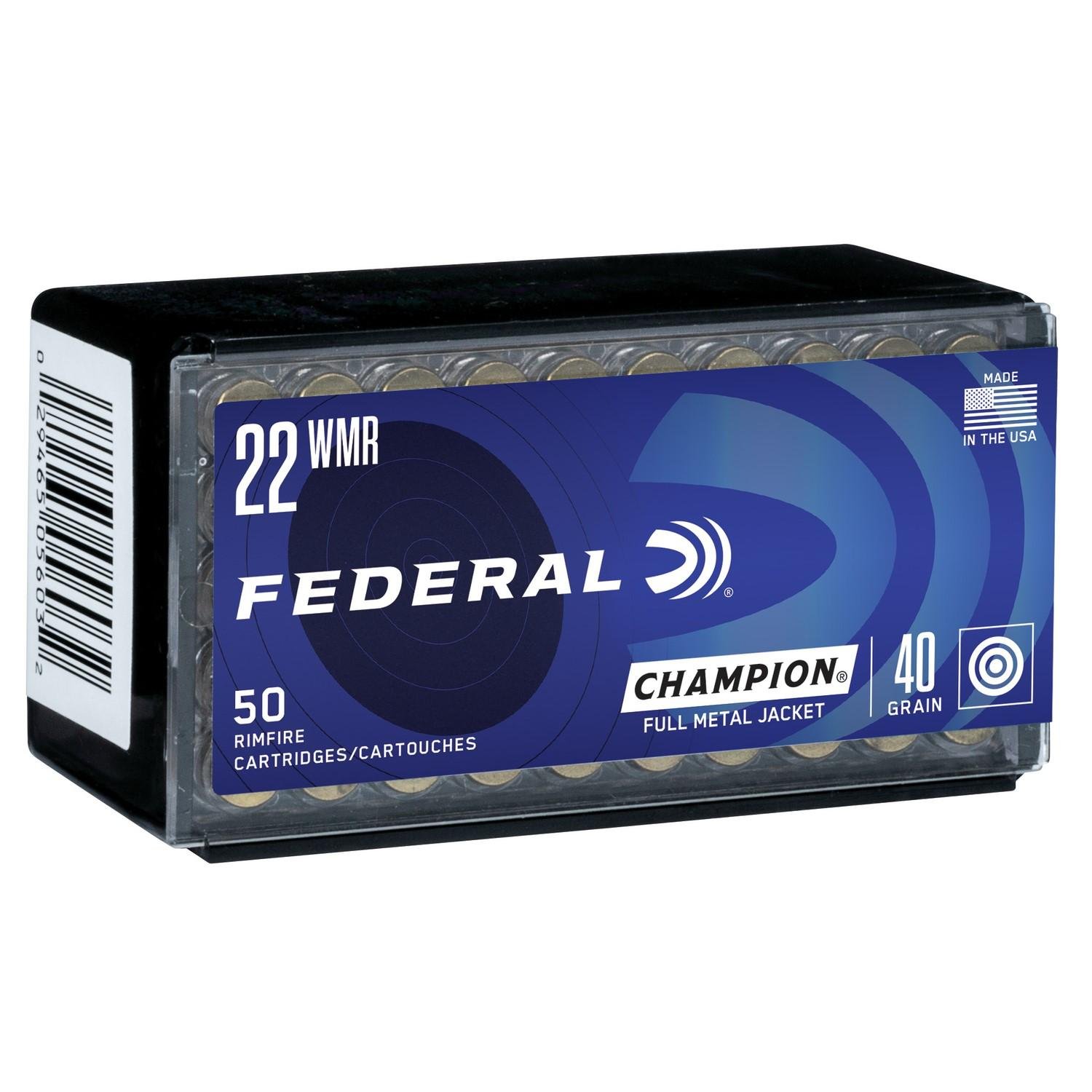 Federal 737 Champion Training Rimfire 22 WMR 40 gr Full Metal Jacket (FMJ) 50 Per Box/ 60 Cs