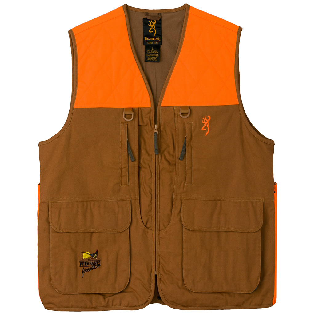 Browning 3051193205 Pheasant Forever Vest 2X, Light, Cargo Pockets, No Embroidery - Browning