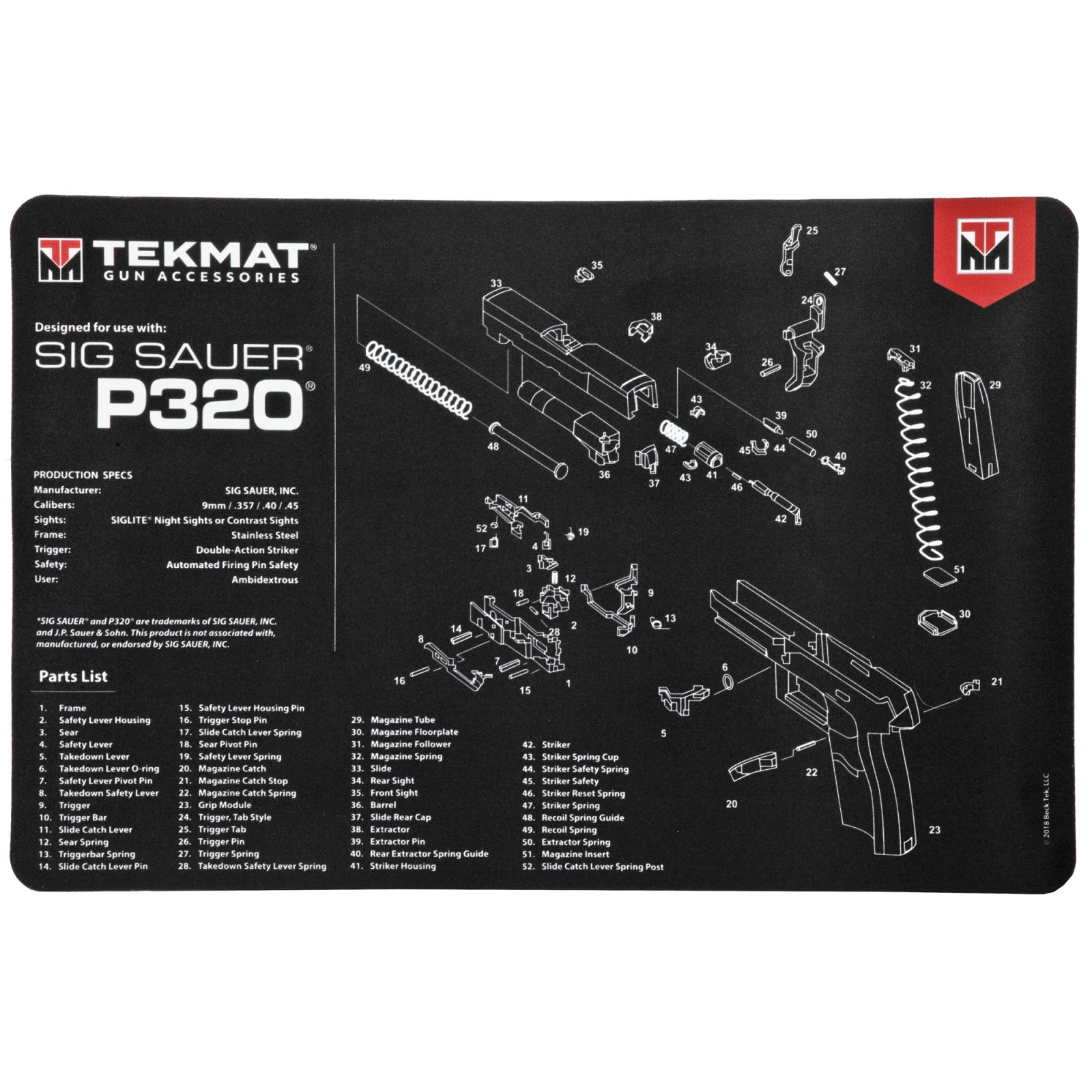 TekMat 11x17 Gun Cleaning Mat Sig Sauer P320 11"x17"