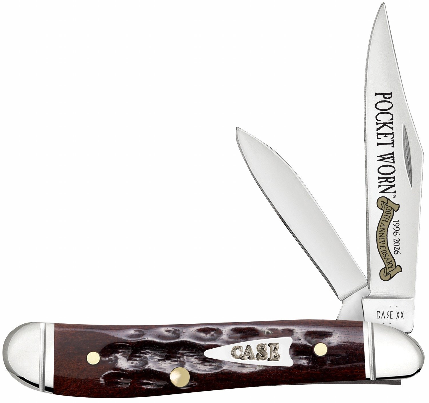 Case 55234 Pocket Worn Peanut Folding Clip Point/Pen Plain Tru-Sharp SS Blade, Mahogany Corn Cob Jigged Bone Handle - Case Cutlery - CLIP POINT/PEN