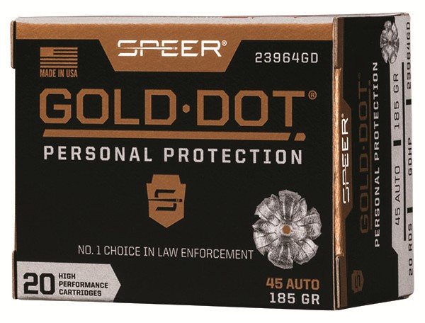 Speer 23964GD Gold Dot 45ACP 185gr Hollow Point 20 Rounds Box - Speer - HOLLOW POINT