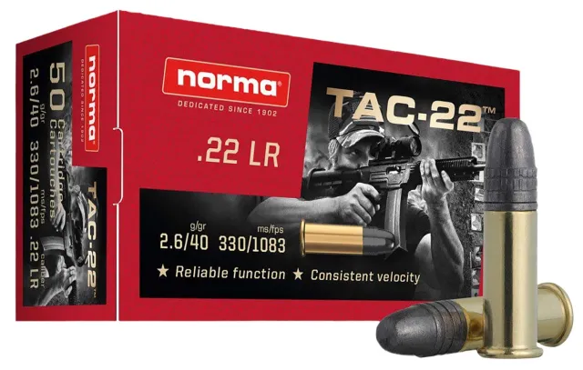 Norma TAC-22 Rimfire Ammunition .22 LR 40gr LRN 1083 fps 50/ct - Norma - 22 LR for sale at TheGunDock