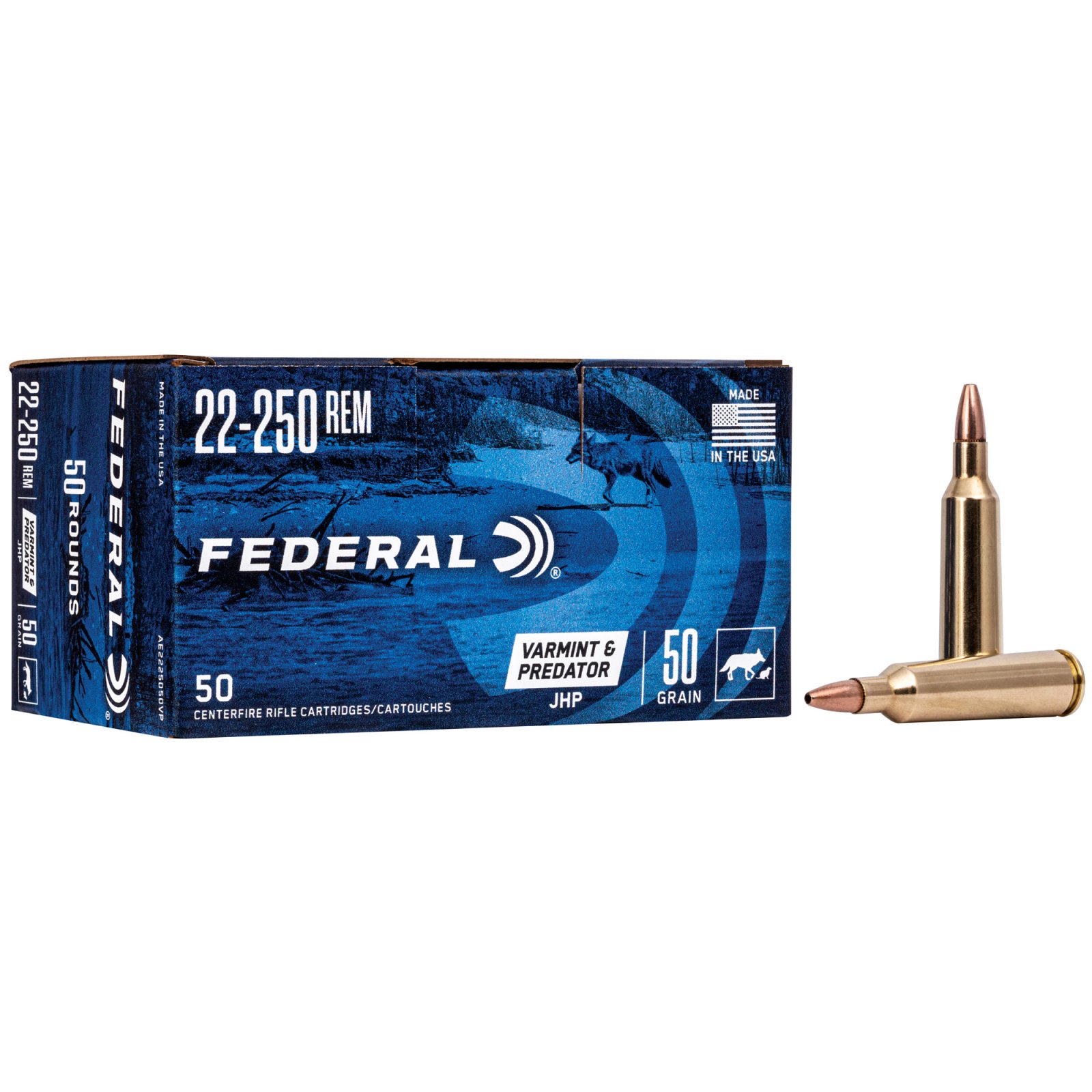 Buy Federal AE2225050VP 22-250 Rem 50gr JHP Ammo 50 Rounds online